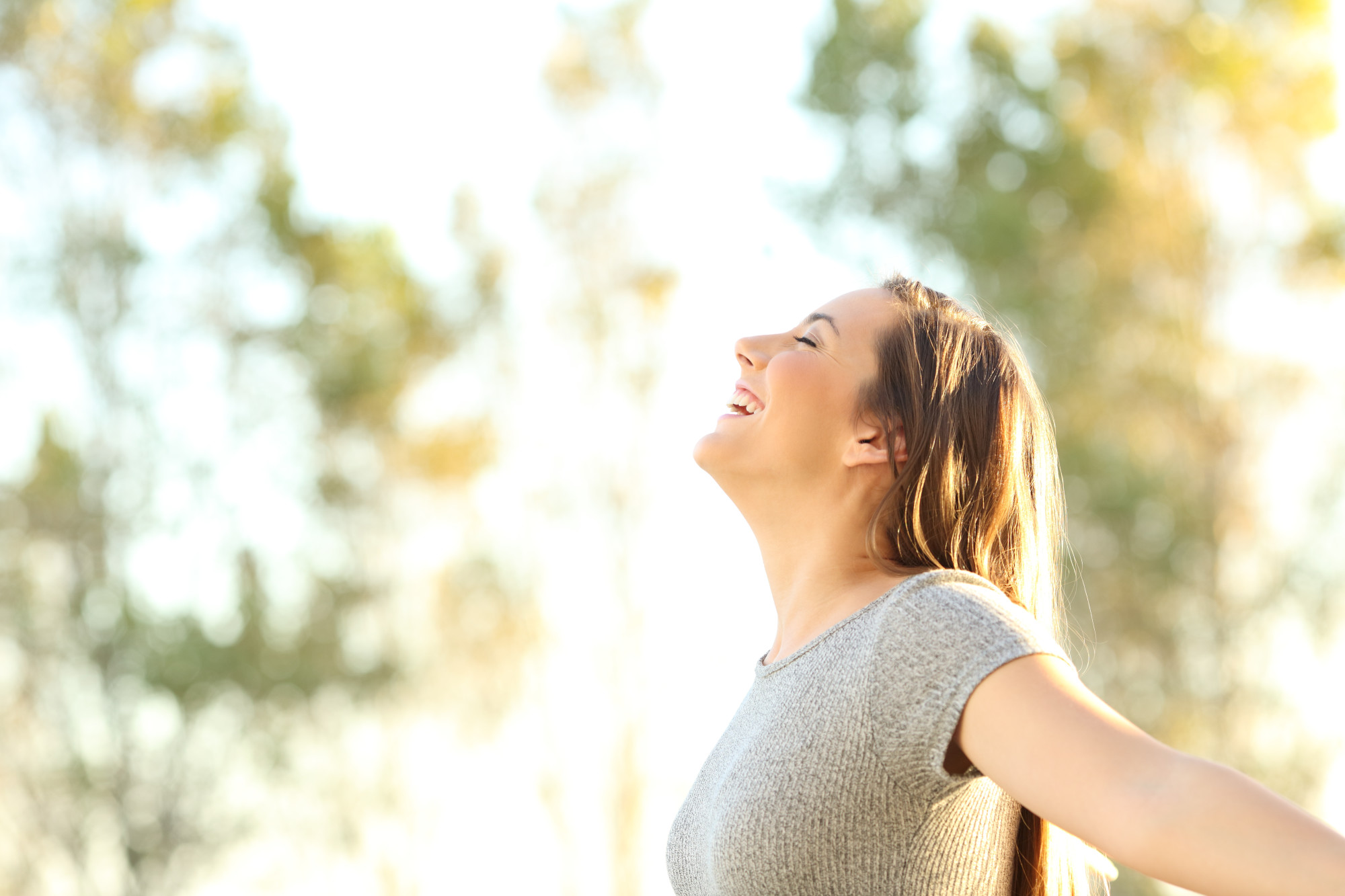 woman happy mental health